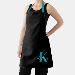 Schwarz-Aquamarin-Monogramm Schürze