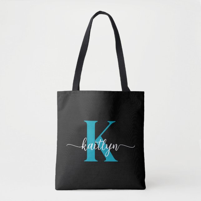 Schwarz-Aquamarin-Monogramm Tasche (Vorderseite)
