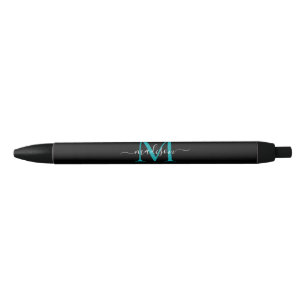 Schwarz Aquamariner Aqua Green Monogram Eleganter Kugelschreiber