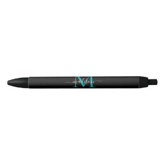 Schwarz Aquamariner Aqua Green Monogram Eleganter  Kugelschreiber