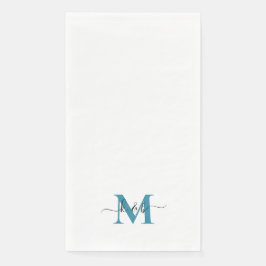 Schwarz-Aquamarines Monogramm-Swash-Script weiß Serviette