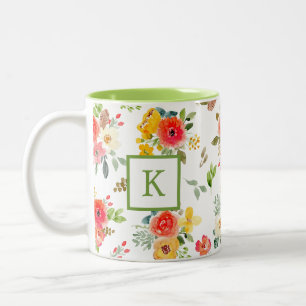 Schwarz-Aquarell-Blume Monogramm Zweifarbige Tasse