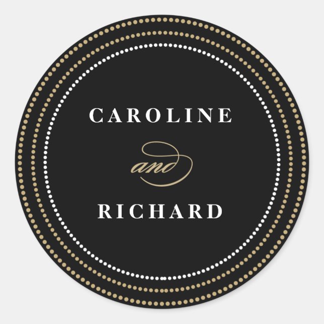 Schwarz Art Deco String Lights Gastgeschenk Hochze Runder Aufkleber (Vorderseite)