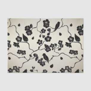 Schwarz auf Bronze Muster Vögel und Kirschblüten Seidenpapier