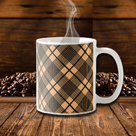 Schwarz auf Camel Brown Kariert Pattern Glen Kaffeetasse