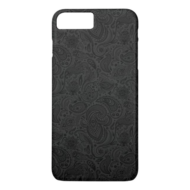 Schwarz auf dunkelgrauem Retro Paisley Damasks Lac Case-Mate iPhone Hülle (Rückseite)