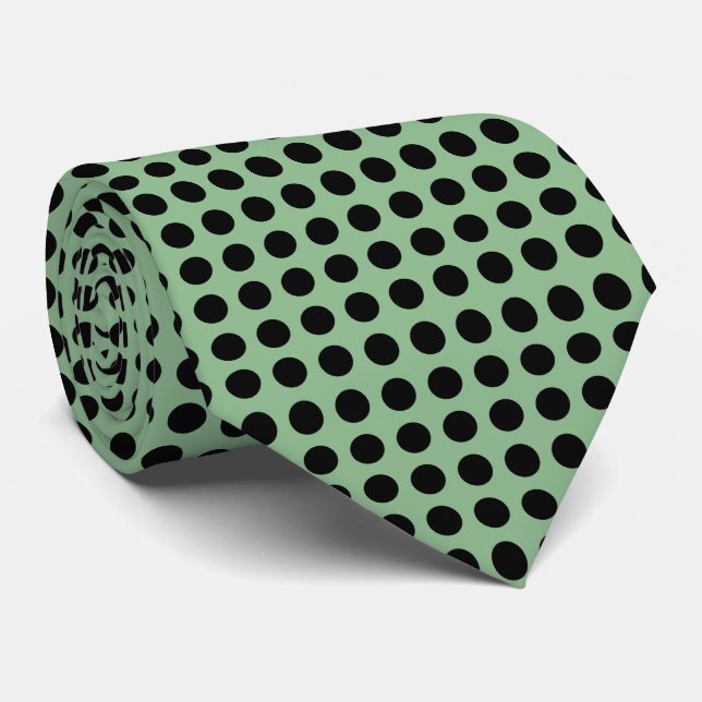 Schwarz auf Dunklem Meer Grün großen Horiz. Polka  Krawatte (Gerollt)