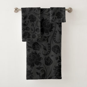 Schwarz auf grauem Damassom Set