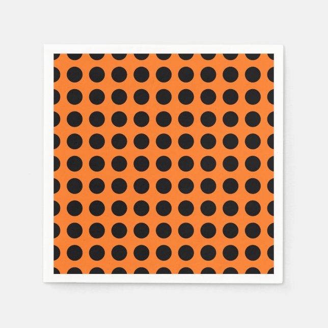 Schwarz auf Pumpkin Große horizontale Polka Dots P Serviette (Vorderseite)