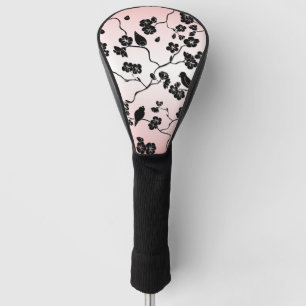 Schwarz auf rosa Muster Vögel und Kirschblüten Golf Headcover