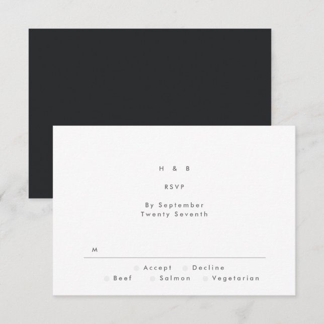 Schwarz auf Schwarz Moderne Minimalistische einfac RSVP Karte (Vorne/Hinten)
