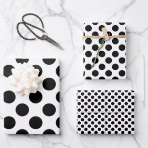 Schwarz auf Weiß verschiedene Größen Polka Punkte Geschenkpapier Set