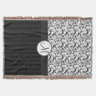 Schwarz auf Weiße Florweite, Streifen und Monogram Decke
