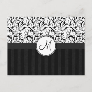 Schwarz auf Weiße Florweite, Streifen und Monogram Postkarte
