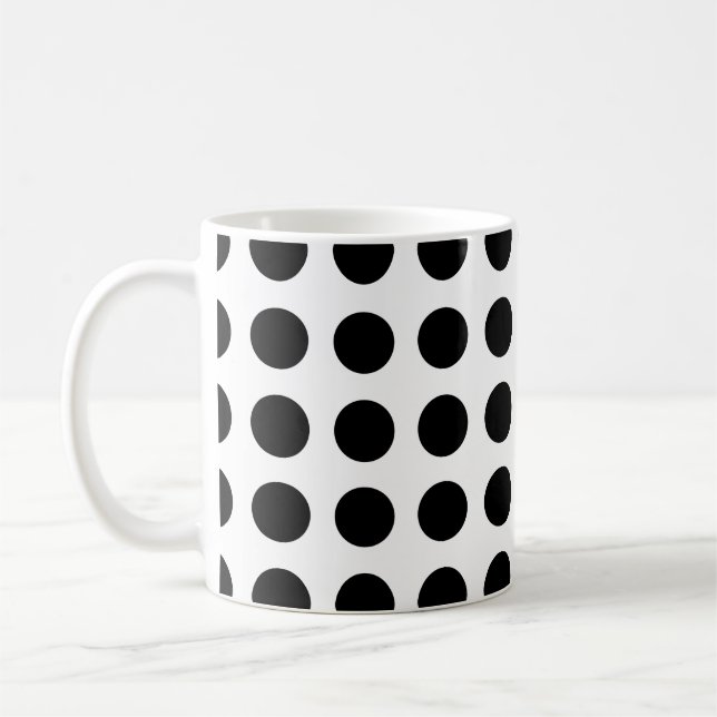 Schwarz auf weiße große horizontale Polka-Punkte Kaffeetasse (Links)