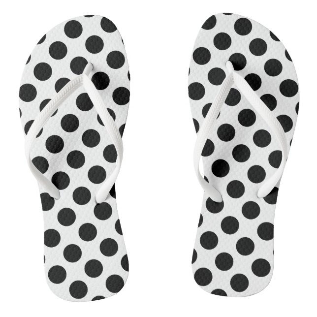 Schwarz auf weiße große Polka-Punkte Flip Flops (Fußbett)