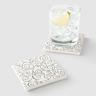 Schwarz auf weißem, handgemalten, kurvigem Muster Steinuntersetzer