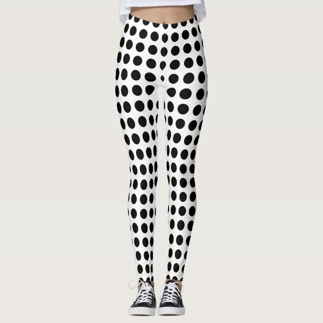 Schwarz auf weißem Medium Größe Horizontal Polka P Leggings (Vorderseite)