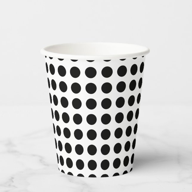 Schwarz auf weißem Medium Größe Horizontal Polka P Pappbecher (Vorderseite)