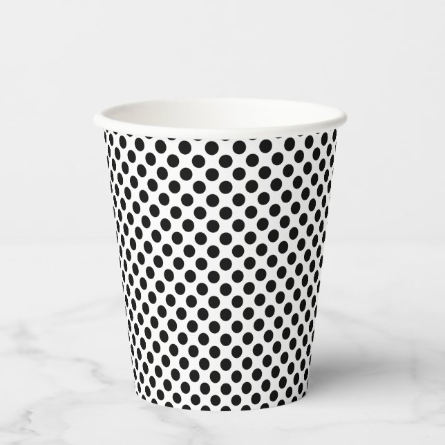 Schwarz auf weißen kleinen Polka-Punkten Pappbecher (Vorderseite)
