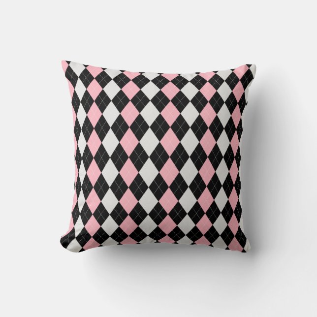 Schwarz & BABY PINK RAUTE Muster Kissen (Vorderseite)