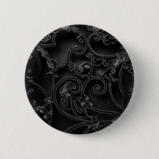 Schwarz-Barockwirbelmuster Button (Vorderseite)