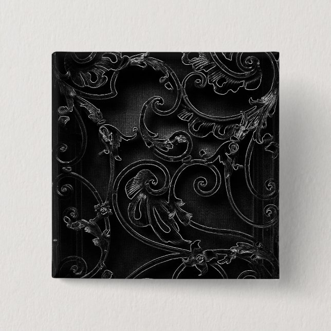 Schwarz-Barockwirbelmuster Button (Vorderseite)