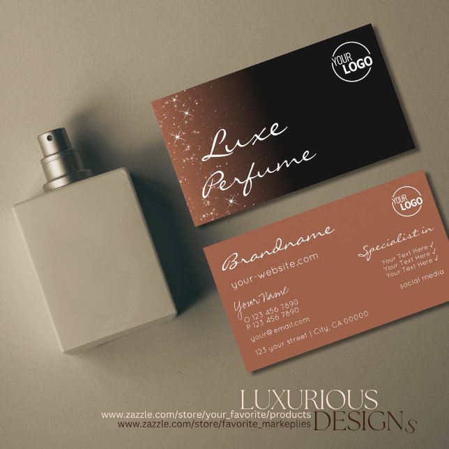 Schwarz-Beige-Braune Glitzer-Stars mit Logo Visitenkarte (Von Creator hochgeladen)