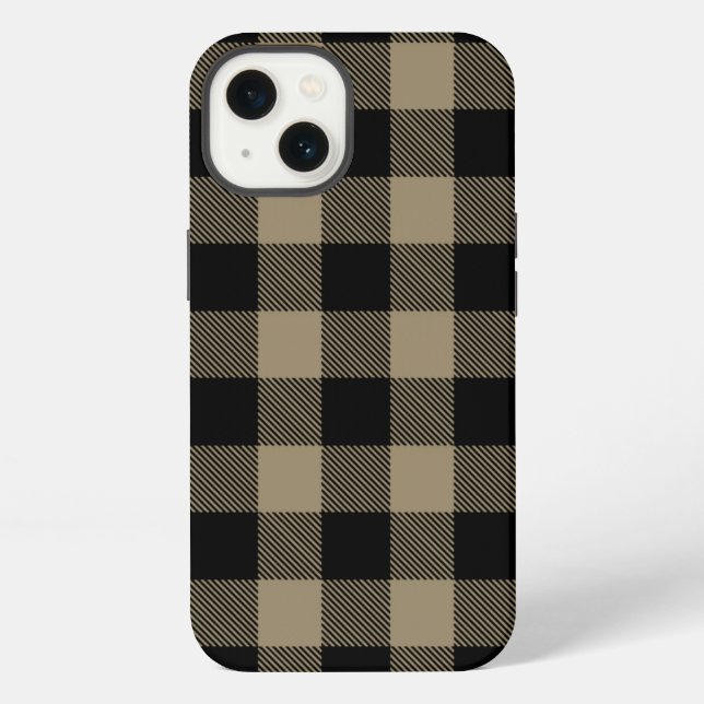 Schwarz Beige Buffalo Karo Karomuster iPhone Hülle (Rückseite)