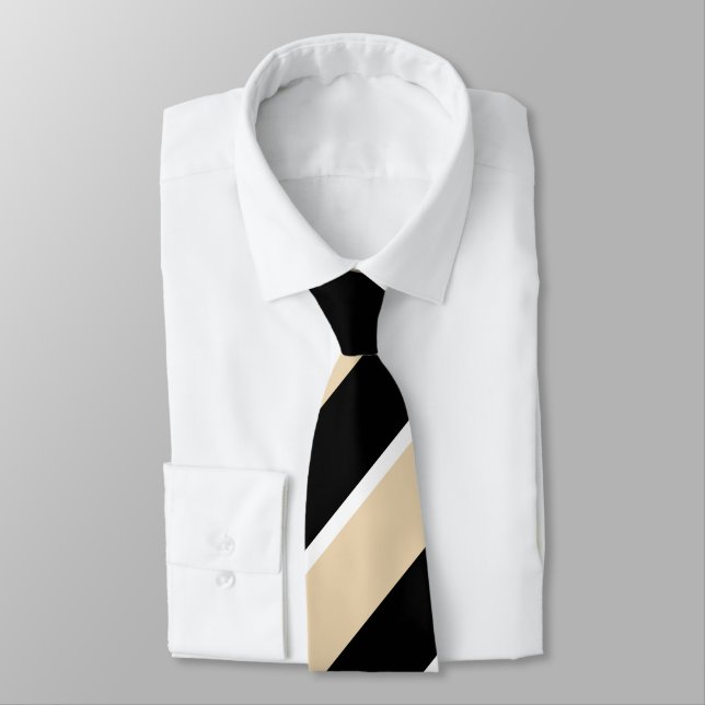Schwarz & Beige Diagonal gestreift Moderne Elegant Krawatte (Gebunden)