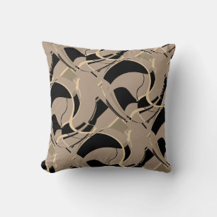 Schwarz Beige Grau auf Taupe Diagonal Swirling Des Kissen
