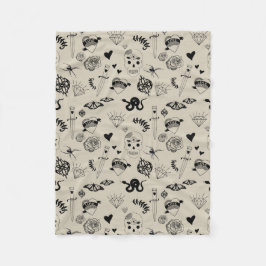 Schwarz & Beige Hand Dragezeichnetes Tattoo-Muster Fleecedecke
