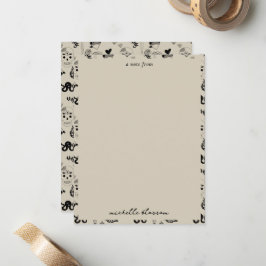 Schwarz & Beige Hand Dragezeichnetes Tattoo-Muster Mitteilungskarte