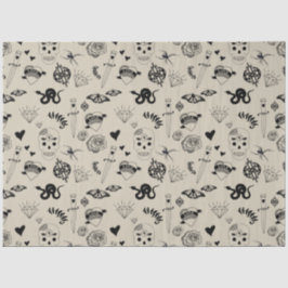 Schwarz & Beige Hand Dragezeichnetes Tattoo-Muster Seidenpapier