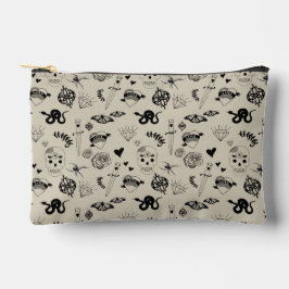 Schwarz & Beige Hand Dragezeichnetes Tattoo-Muster Zubehörtasche