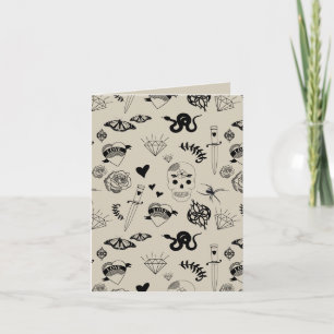 Schwarz & Beige Handgezeichnetes Tattoo-Muster Karte