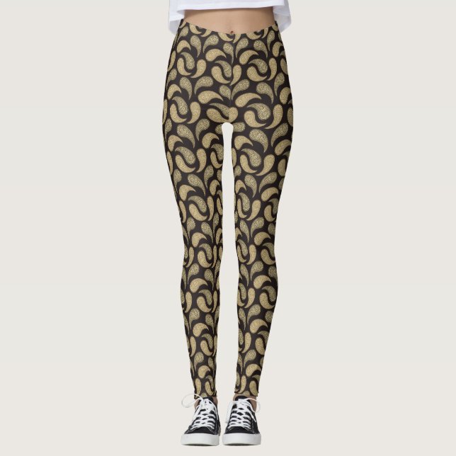Schwarz-Beige Paisley Pattern Leggings (Vorderseite)
