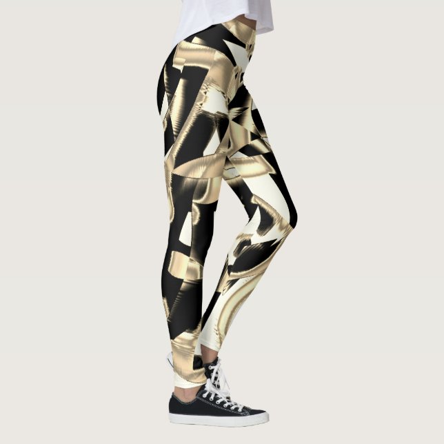 Schwarz-Beige-Schrott, zerstörte Bänder auf klarem Leggings (Rechts)