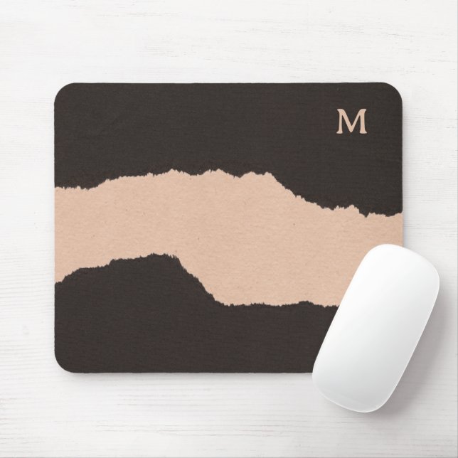 Schwarz & Beige Torn Edges Mousepad (Mit Mouse)