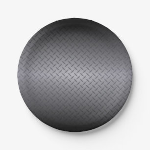 Schwarz bis Grau Diamondplate Steel Look Art Pappteller
