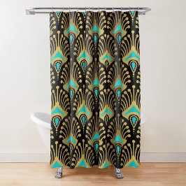 Schwarz-Blau-Art-Deco-Muster Duschvorhang