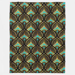 Schwarz-Blau-Art-Deco-Muster Fleecedecke