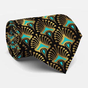 Schwarz-Blau-Art-Deco-Muster Krawatte