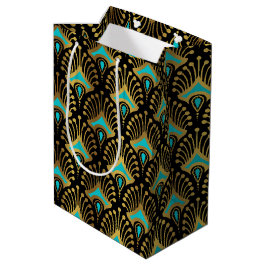 Schwarz-Blau-Art-Deco-Muster Mittlere Geschenktüte