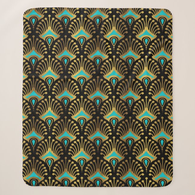 Schwarz-Blau-Art-Deco-Muster Sherpadecke (Vorderseite)