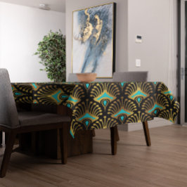 Schwarz-Blau-Art-Deco-Muster Tischdecke