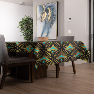 Schwarz-Blau-Art-Deco-Muster Tischdecke