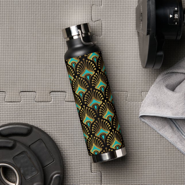Schwarz-Blau-Art-Deco-Muster Trinkflasche (Fitnessstudio)