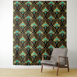 Schwarz-Blau-Art-Deco-Muster Wandteppich