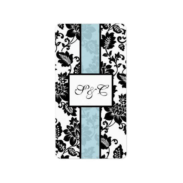 Schwarz/Blau-BlumenDamaske Hochzeit Hershey Wrappe Adressaufkleber (Vorne)